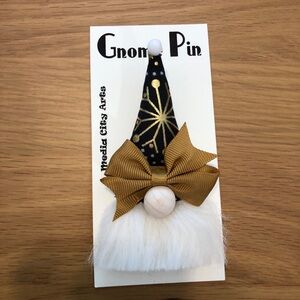 Black Gold Gnome Pin Brooch Handmade Gift Guide Bow Magnetic News Years 50YRS #1